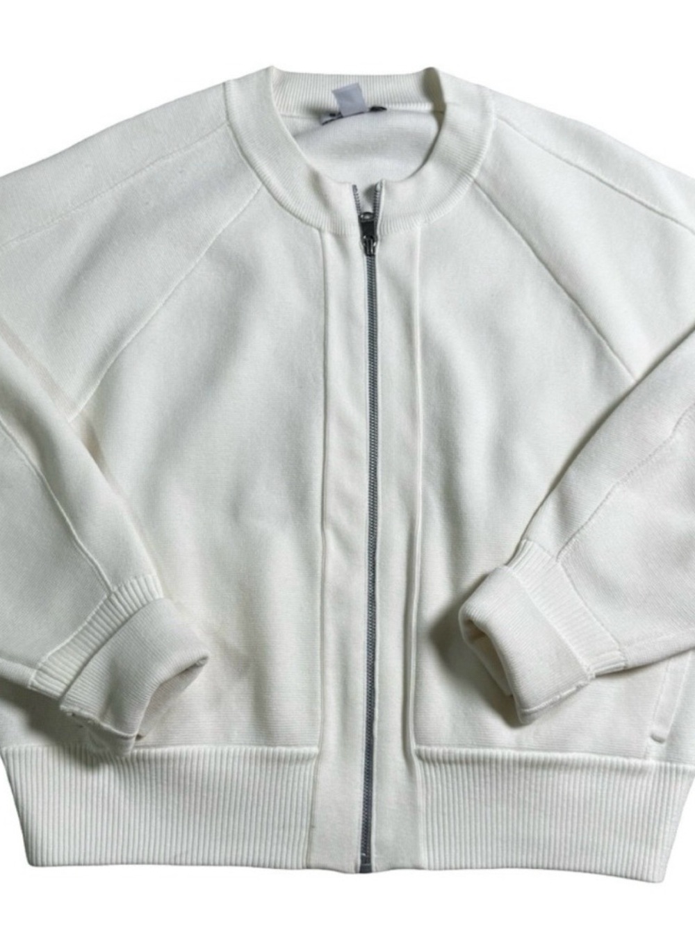 Athleta White Full-Zip Bomber Sweater